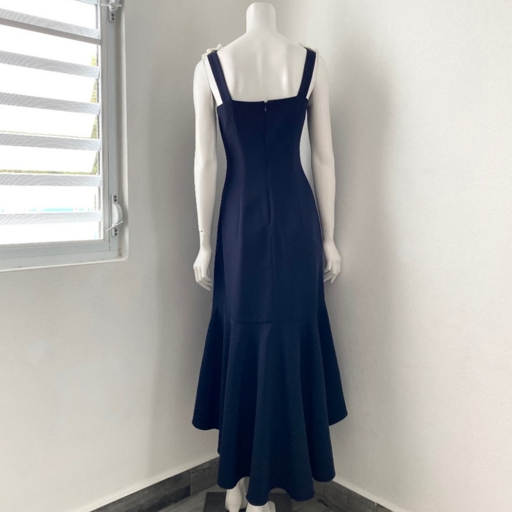 NWT Alexia Admor Navy Size 2 Flutter Hem Midi Dress with Embellished Straps - Picture 3 of 15